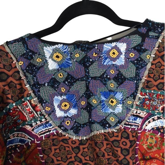 Zara Trafalulc Jacket Multi-Color Beaded Patchwork 3/4 Sleeve Cotton Women's M - Picture 4 of 14